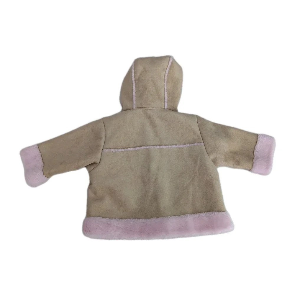 Baby Luxuries Children's Place Baby Girl 6-9M Suede Coat Faux Fur Lined Pink Tan